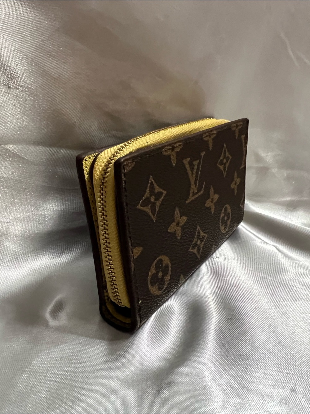 Monogram Zip Pouch in Brown and Yellow - Picture 2 of 5